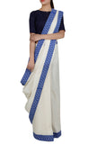 Off White Cotton and Blue Iakt Bordered saree