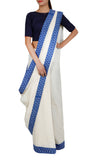 Off White Cotton and Blue Iakt Bordered saree