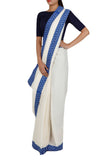 Off White Cotton and Blue Iakt Bordered saree