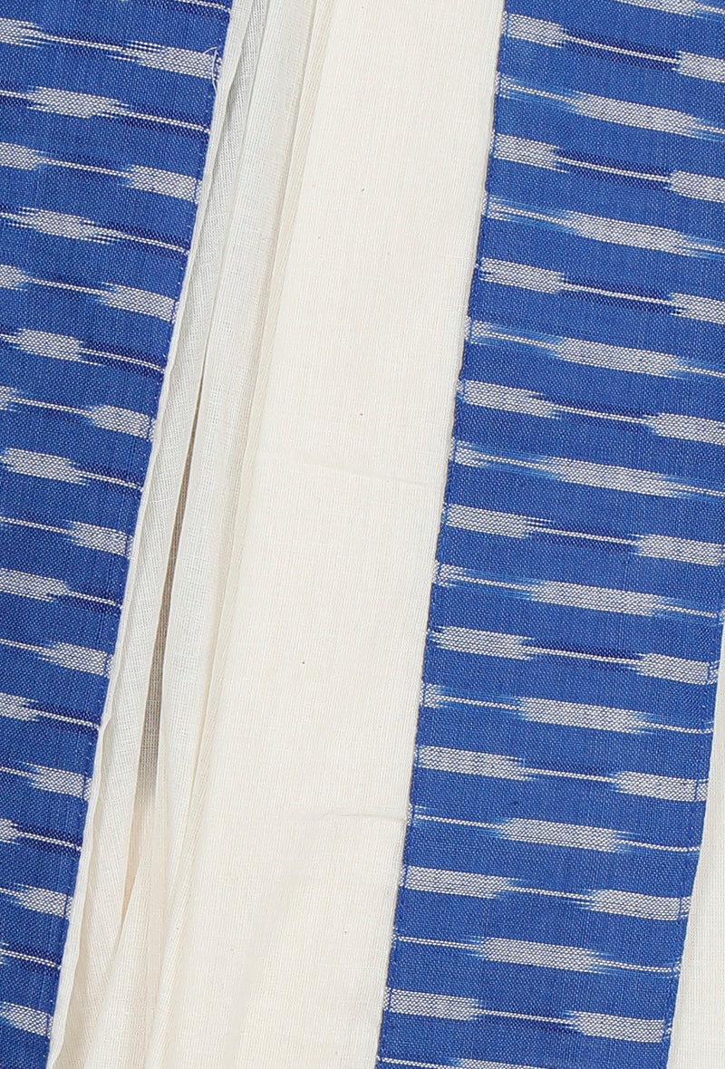Off White Cotton and Blue Iakt Bordered saree