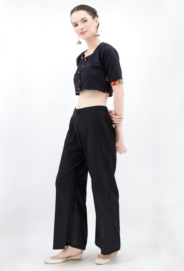 Black Pure Cotton Kalamkari Blouse