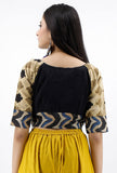 Black Cotton Blouse With Ajrakh Sleeves