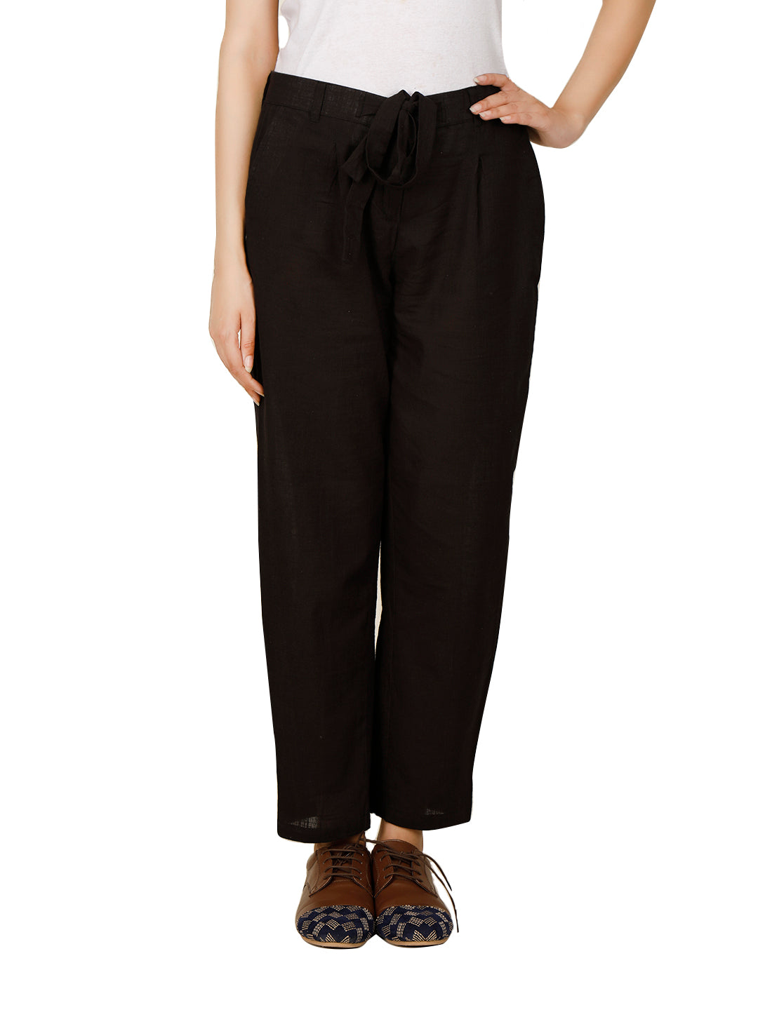 Black Pure Cotton Drawstring Pants