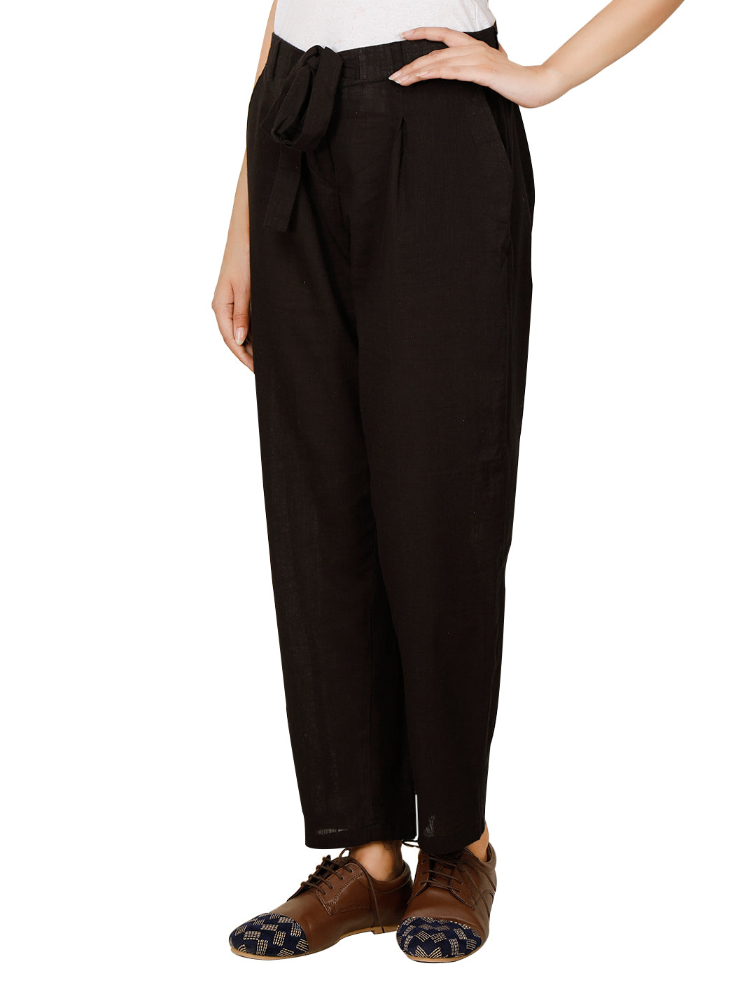 Black Pure Cotton Drawstring Pants