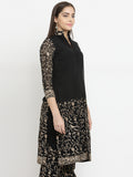 Black Parsi Half Embroidered Shirt With Front Slit