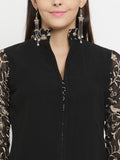 Black Parsi Half Embroidered Shirt With Front Slit