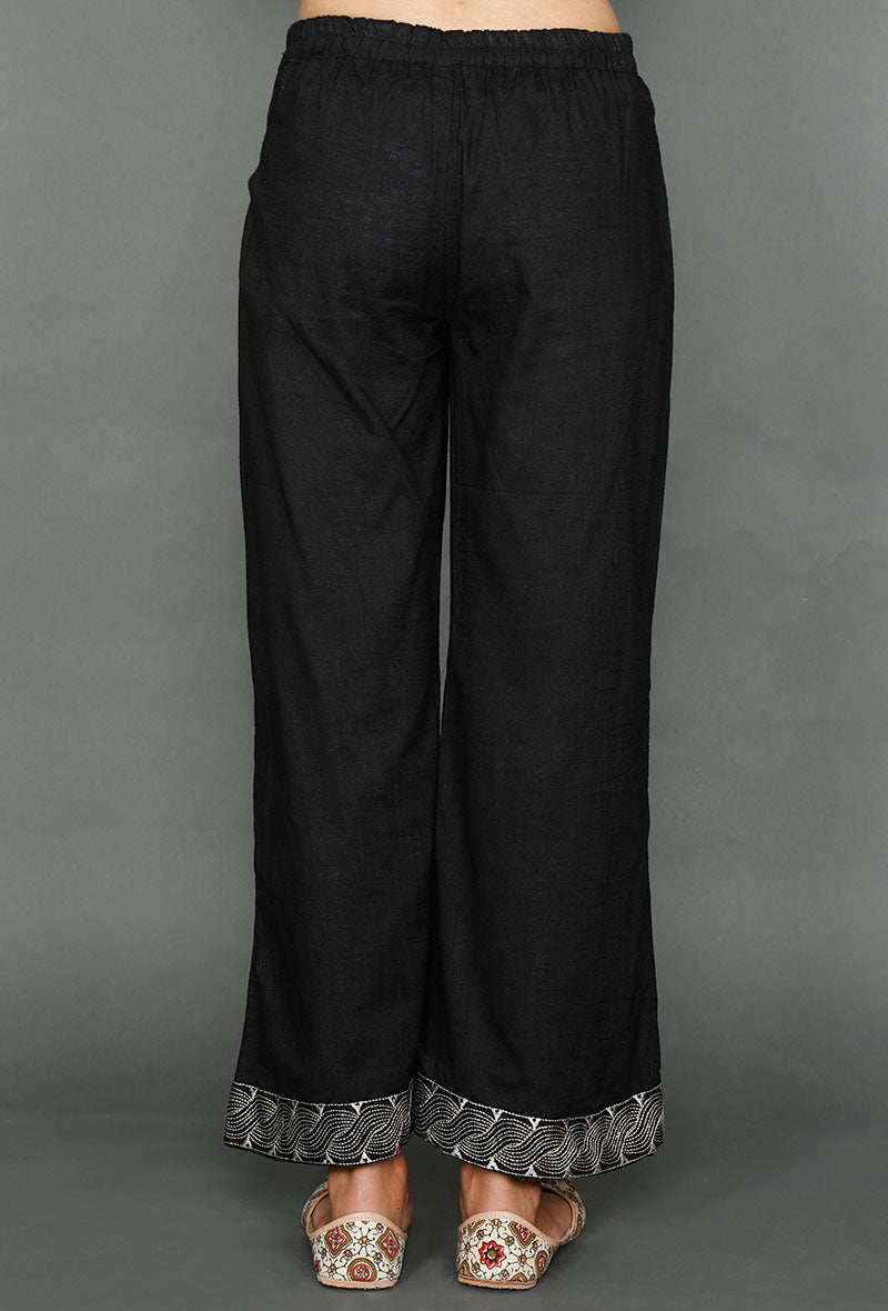 Black Plazzos With Kantha Embroidery