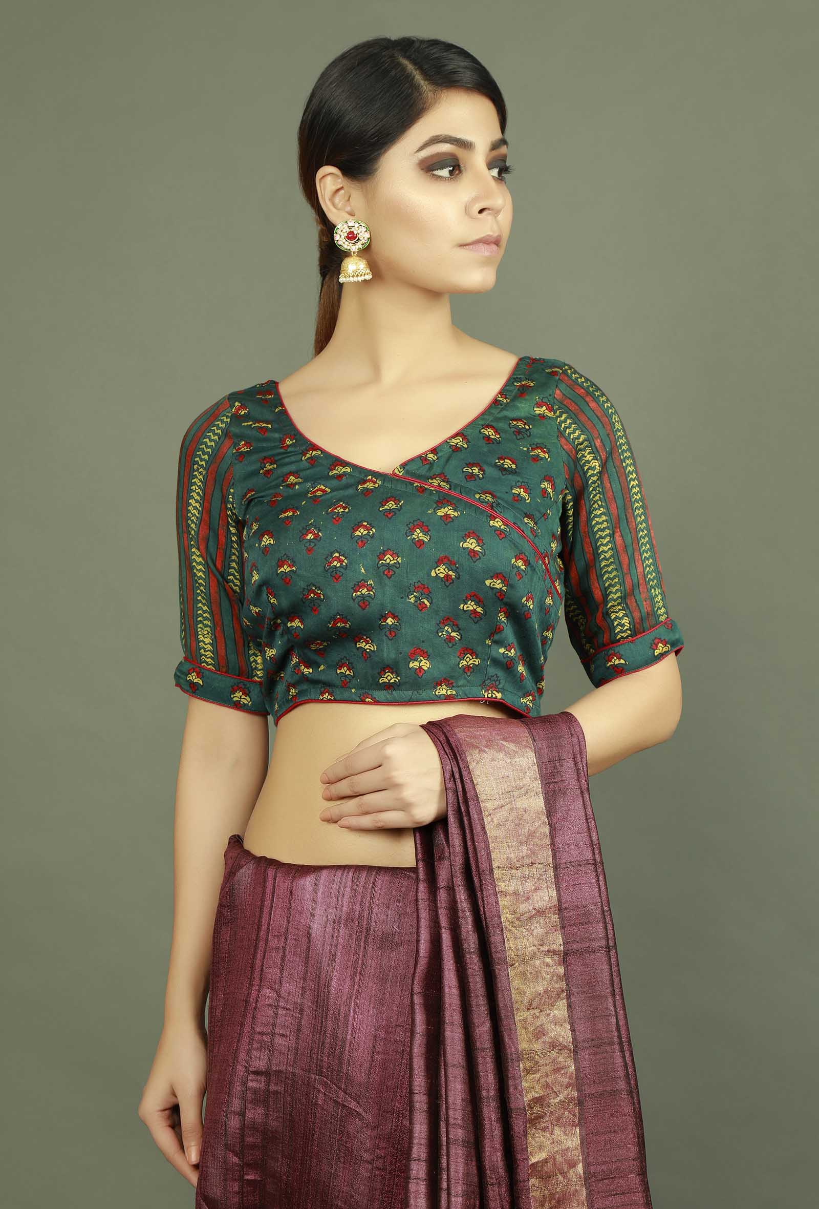 Green Modal Silk Ajrakh Blouse