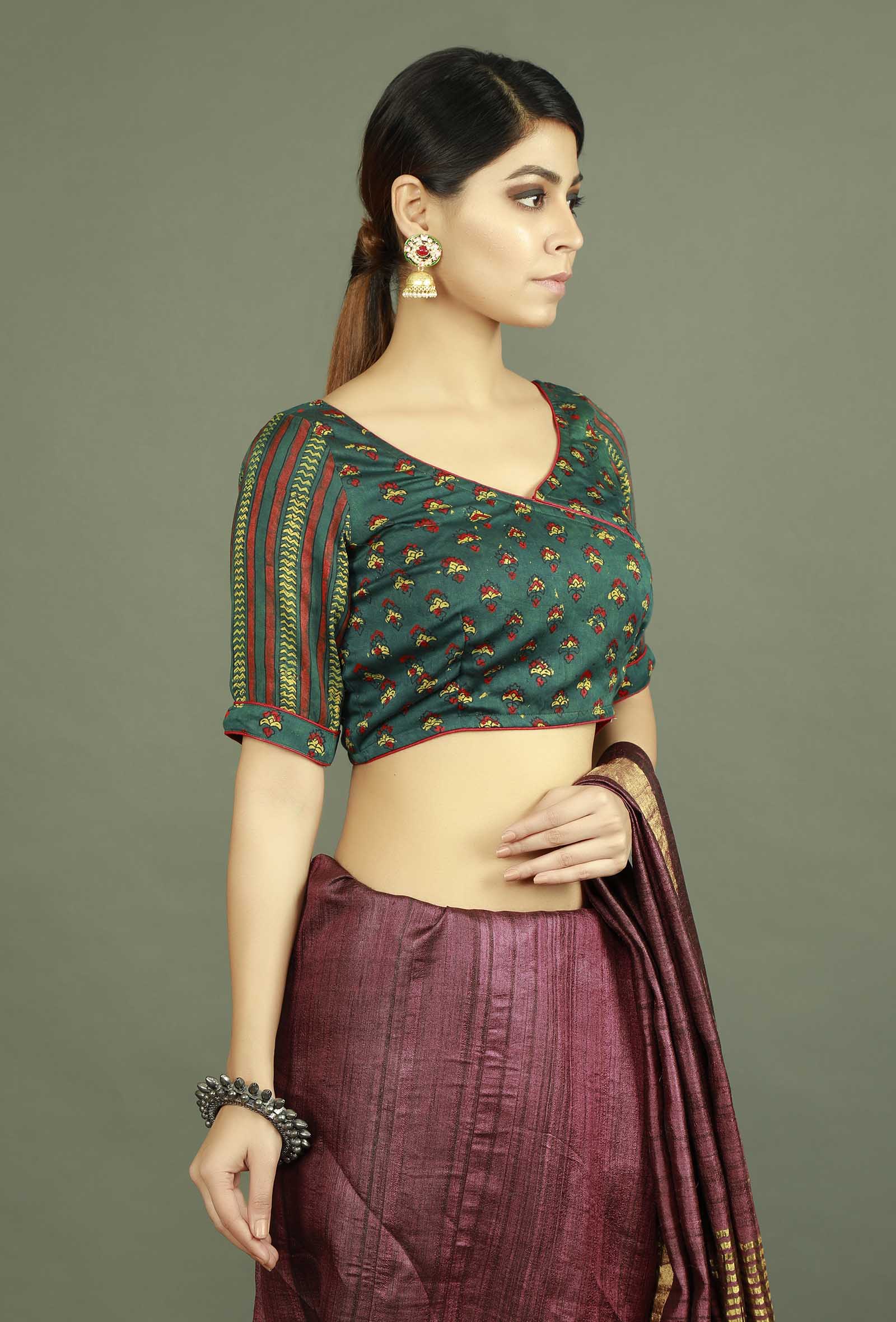Green Modal Silk Ajrakh Blouse
