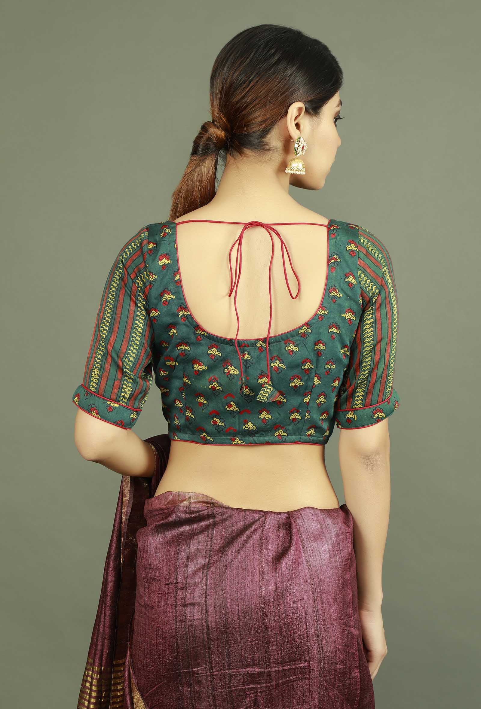 Green Modal Silk Ajrakh Blouse