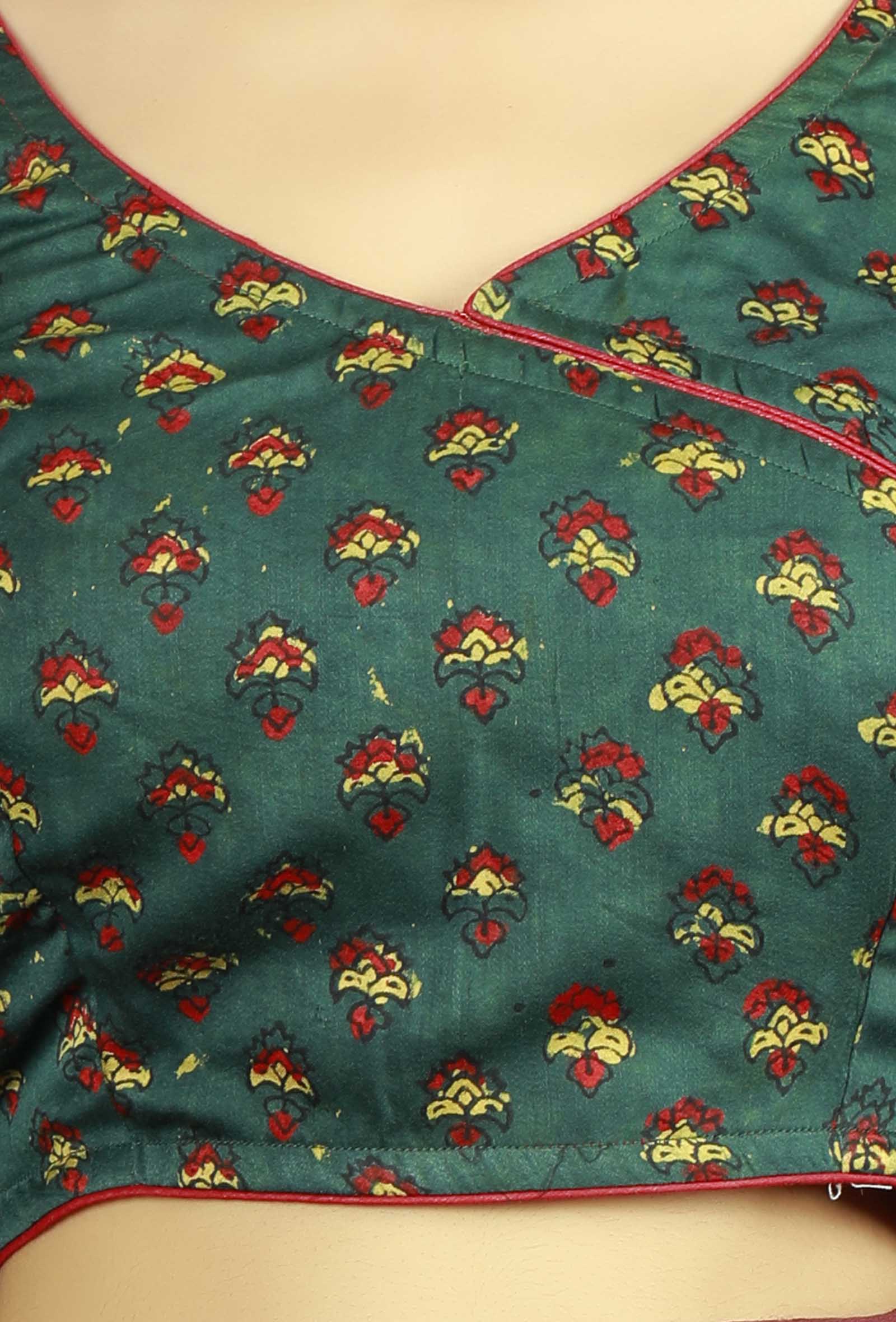 Green Modal Silk Ajrakh Blouse