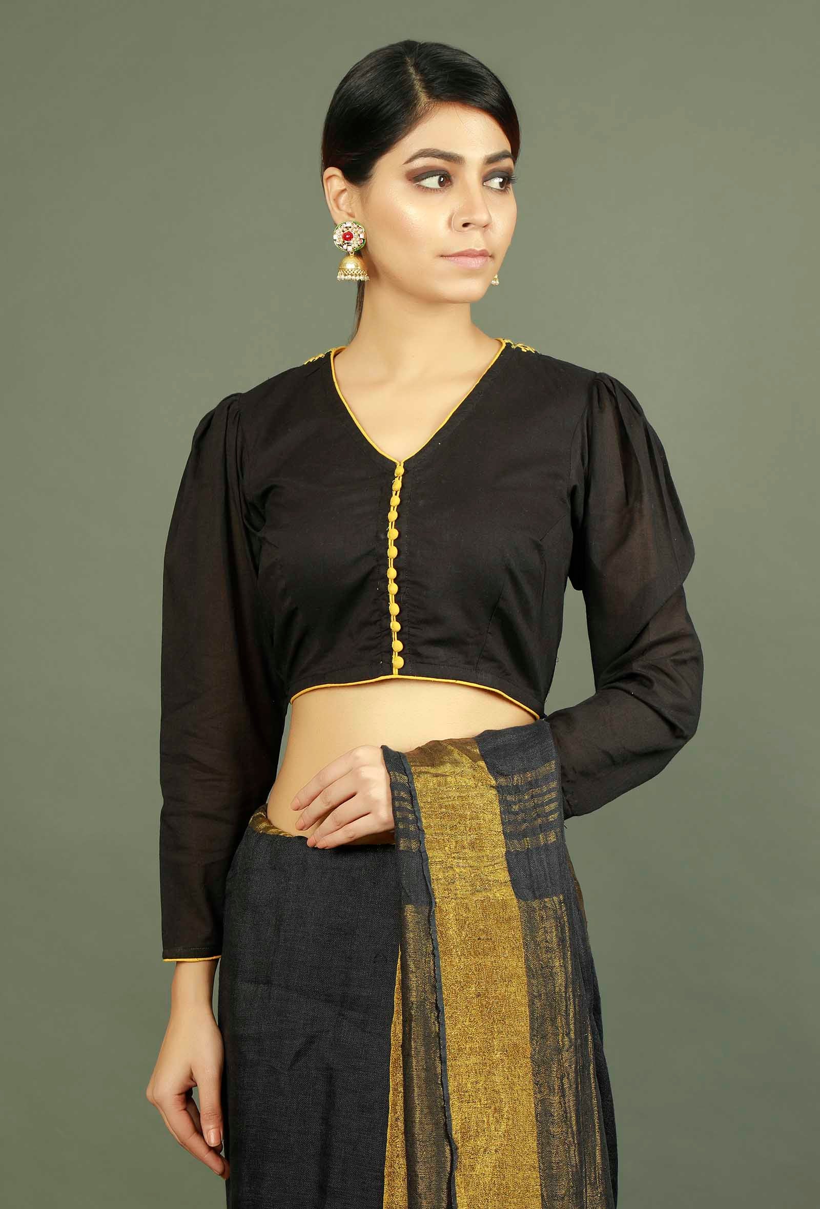 Black Pure Cotton Kutch Embroidered Blouse