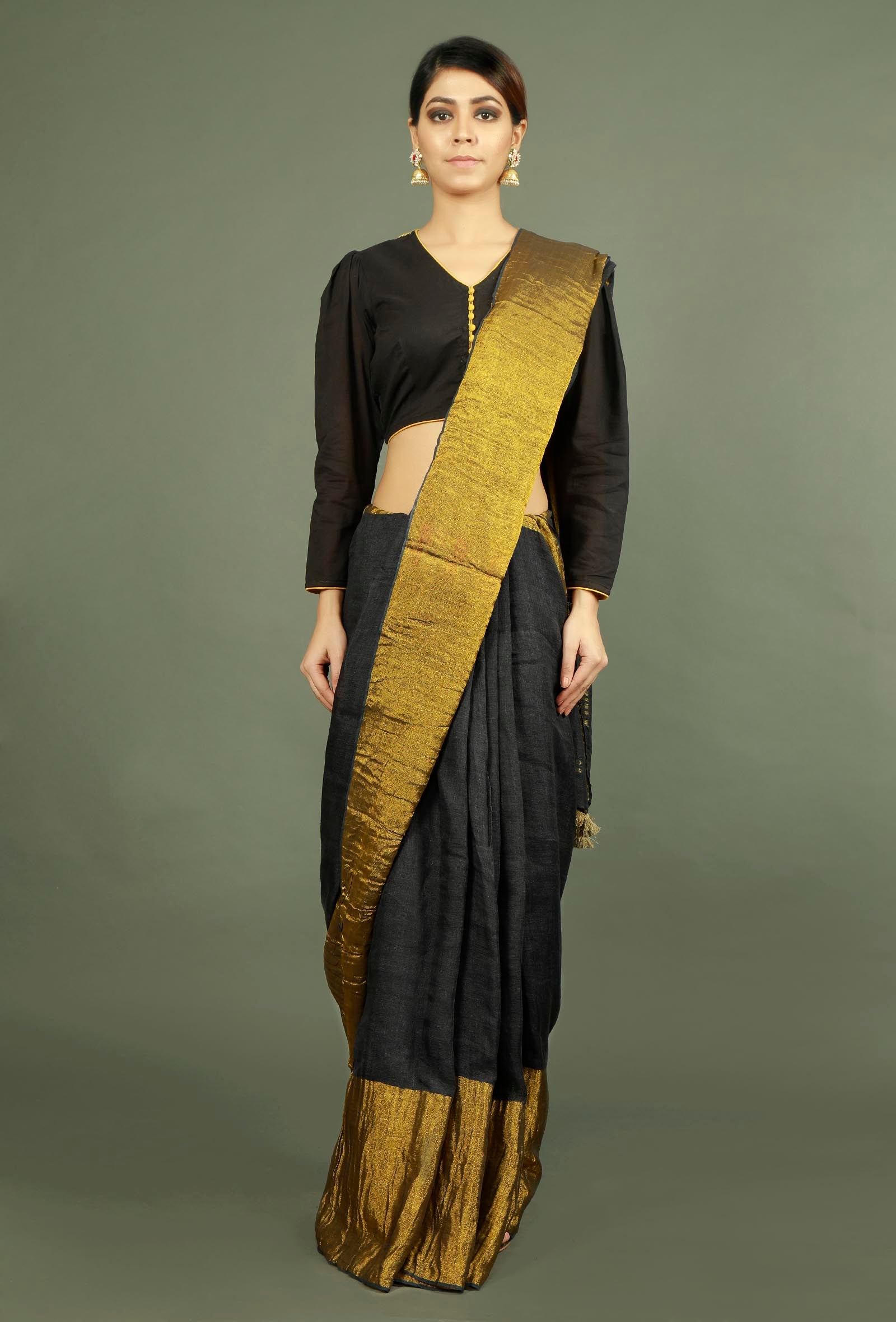 Black Pure Cotton Kutch Embroidered Blouse