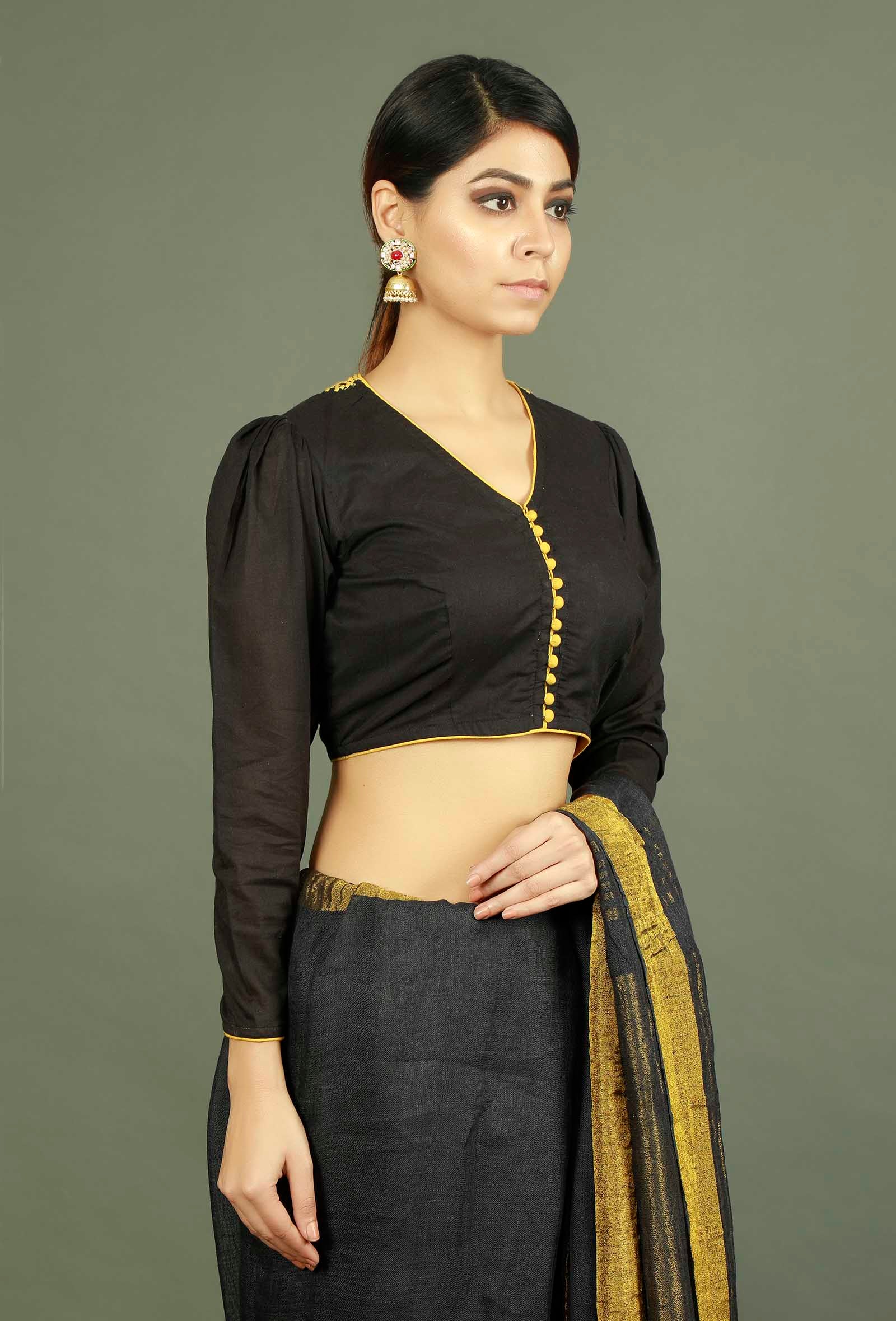 Black Pure Cotton Kutch Embroidered Blouse