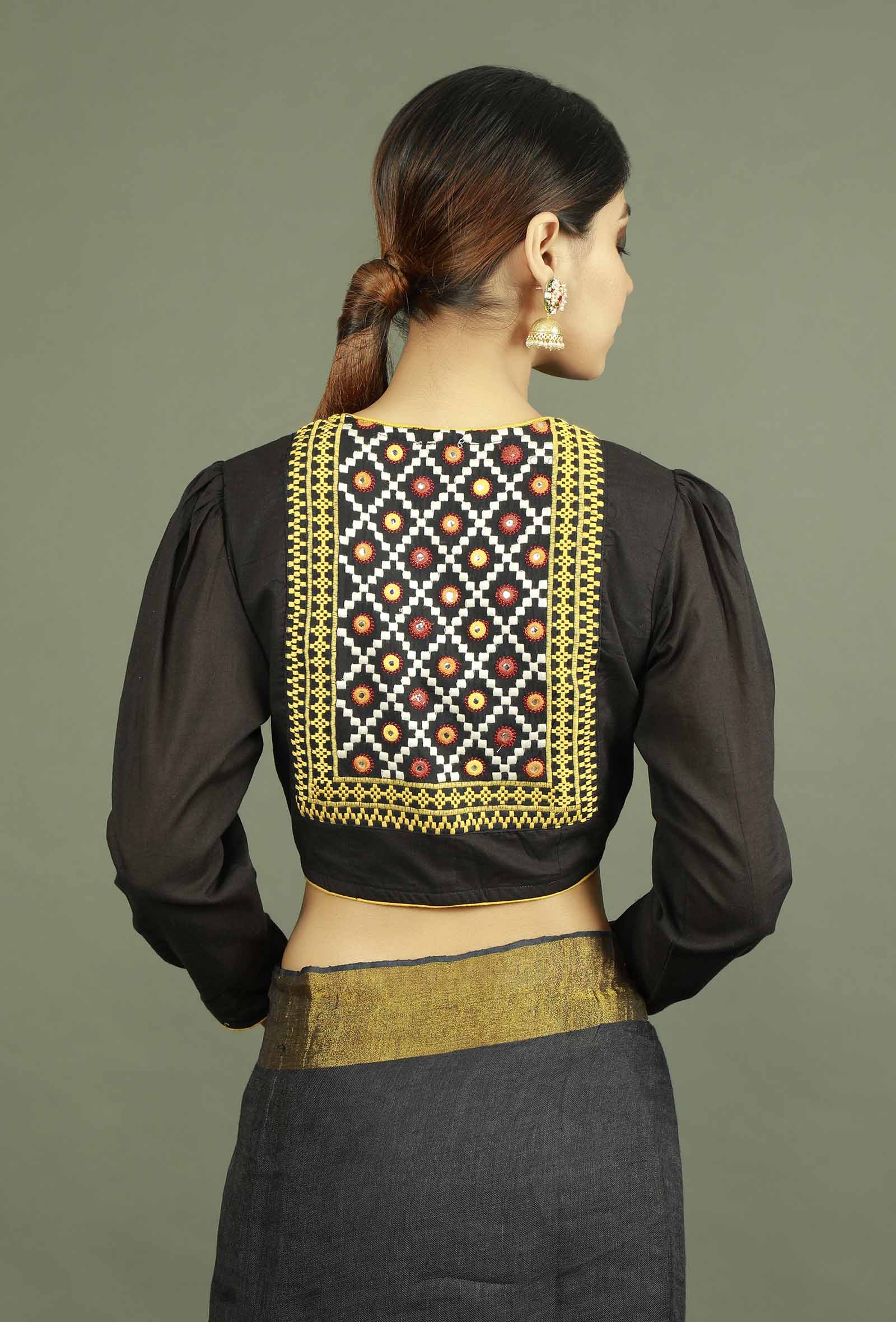 Black Pure Cotton Kutch Embroidered Blouse