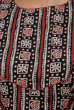Black and Red  Handblock Printed Cotton Boxy Sleeve Round Neck Blouse