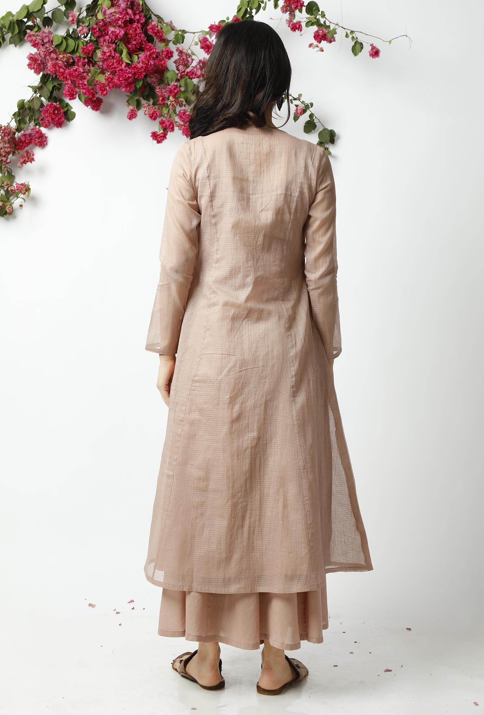 Set of 3: Light Beige Kota Doriya Overlay with Slip and Cotton pallazo