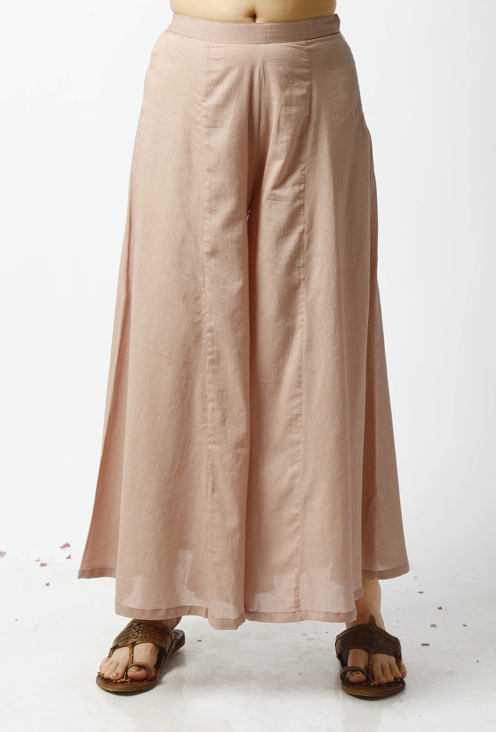 Set of 3: Light Beige Kota Doriya Overlay with Slip and Cotton pallazo