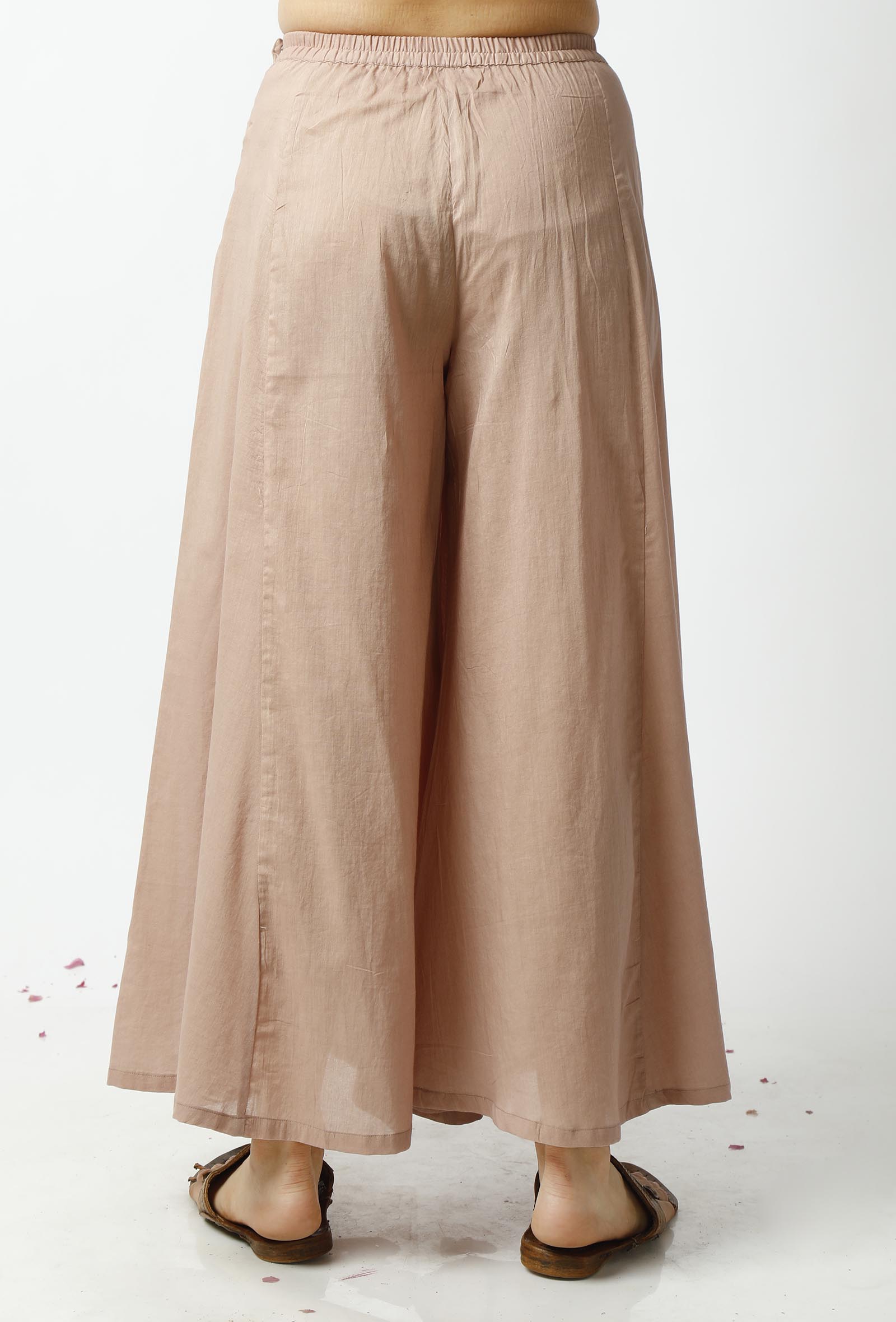 Set of 3: Light Beige Kota Doriya Overlay with Slip and Cotton pallazo