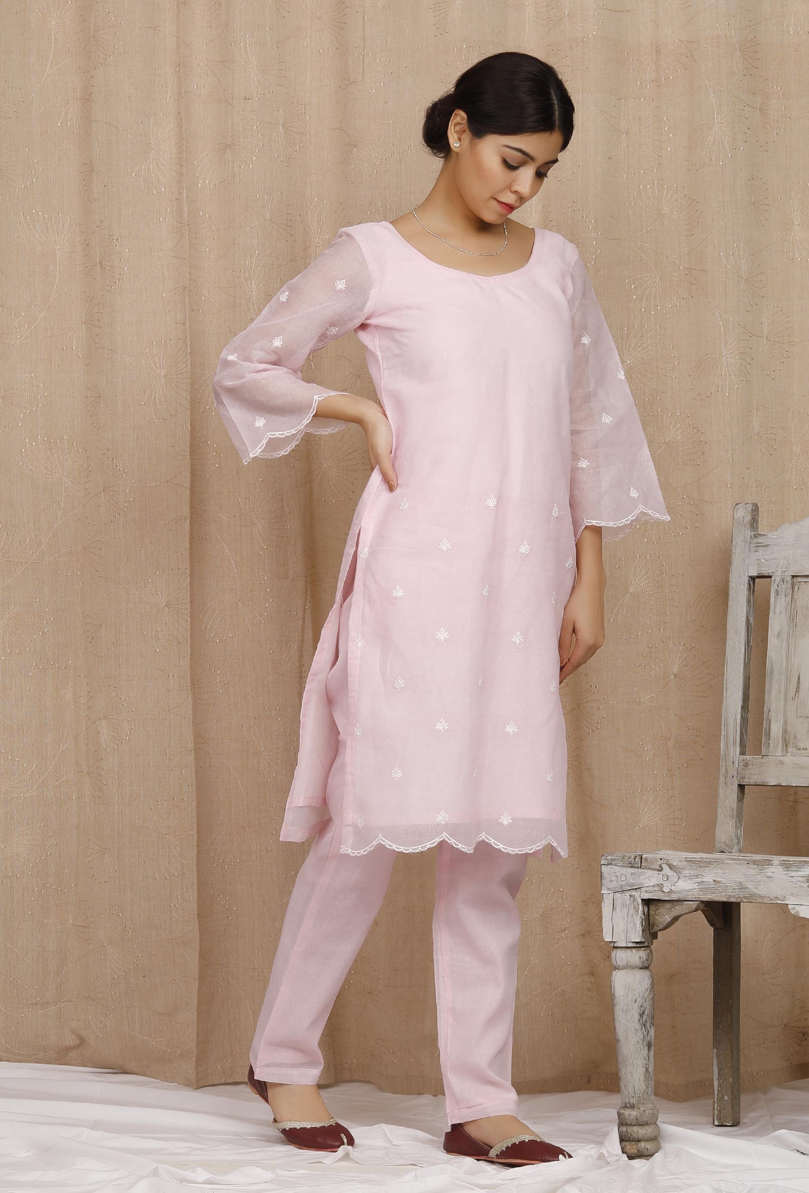 Baby Pink Embroidered Organdy Plazo