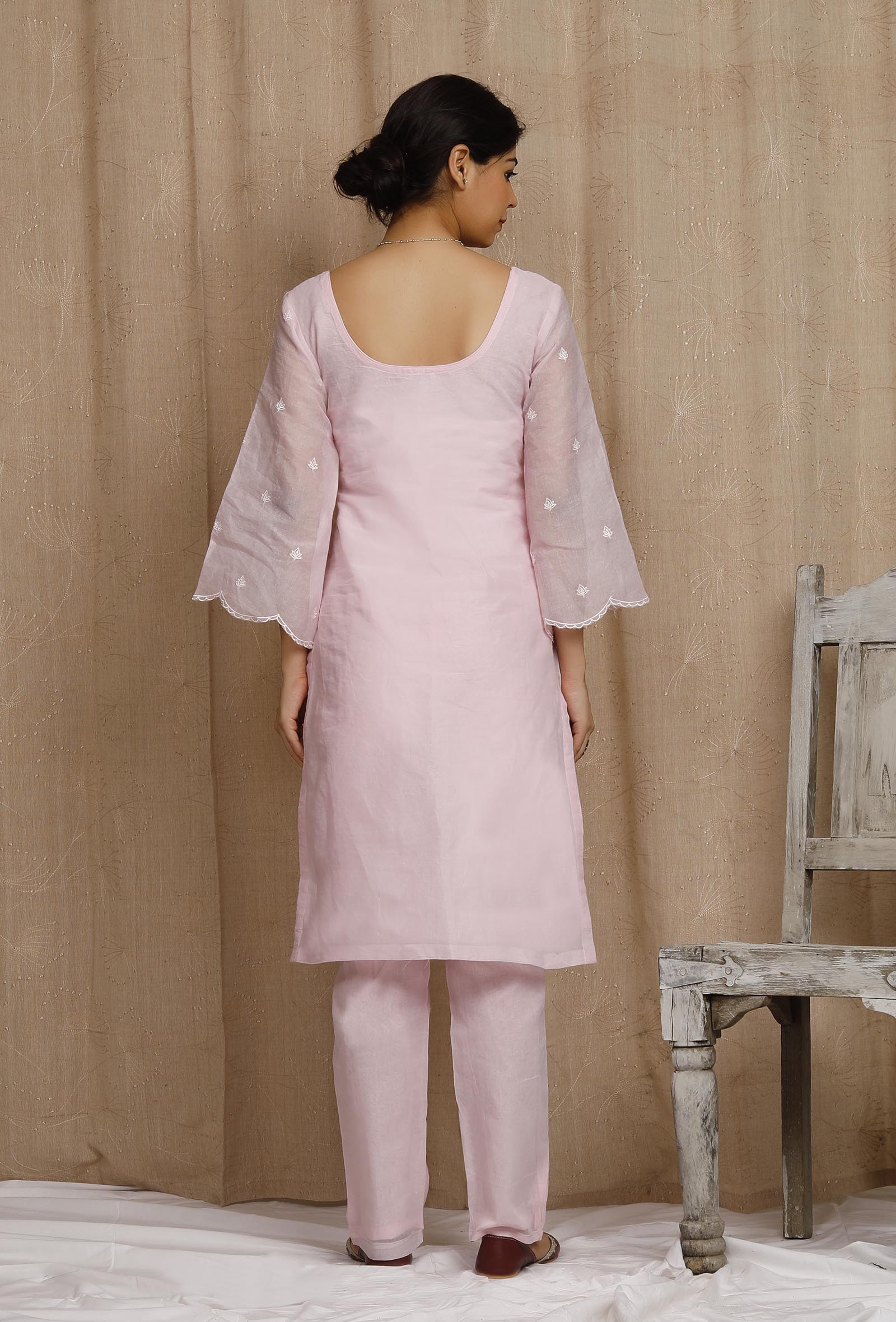 Baby Pink Embroidered Organdy Plazo