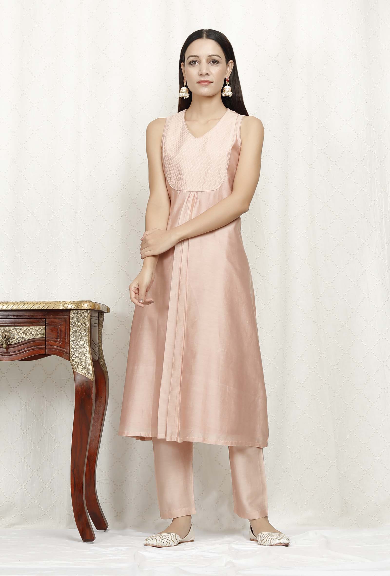 Rose Gold Pure Banarasi Chanderi Kurta