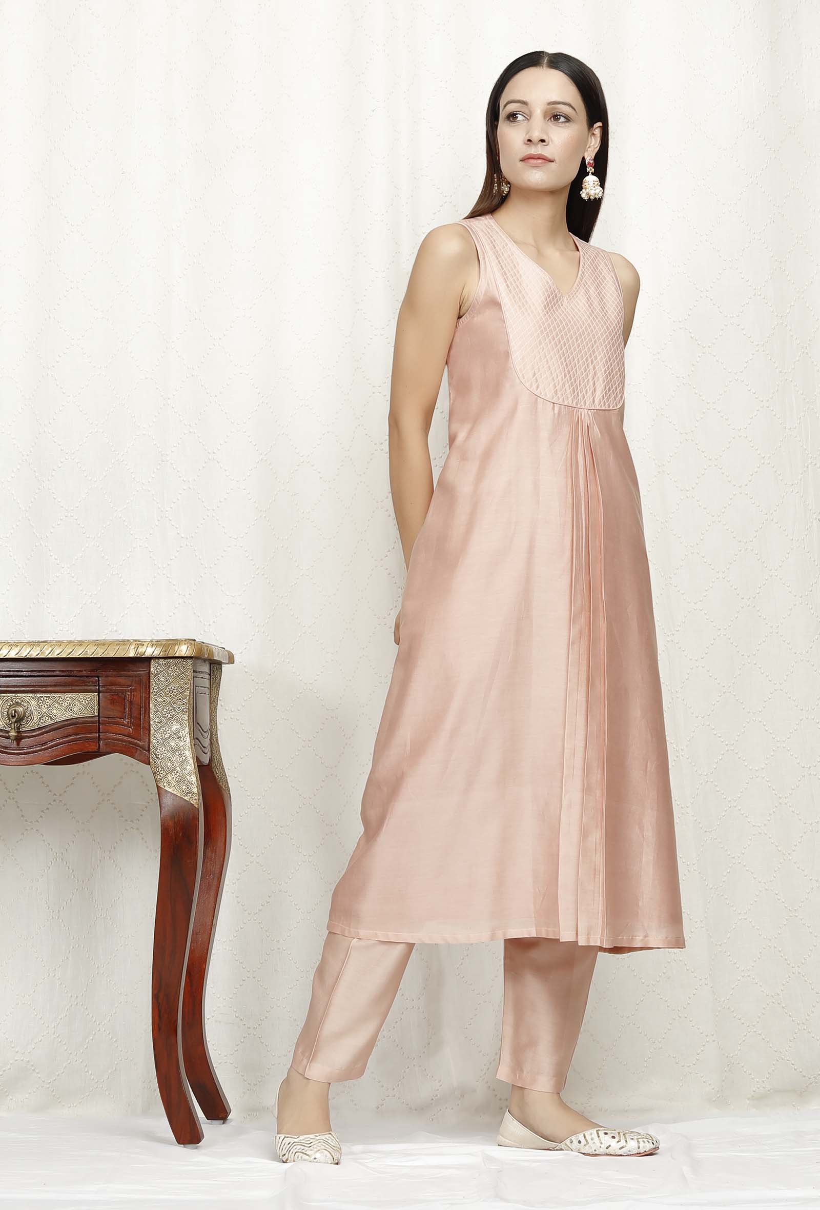 Rose Gold Pure Banarasi Chanderi Kurta