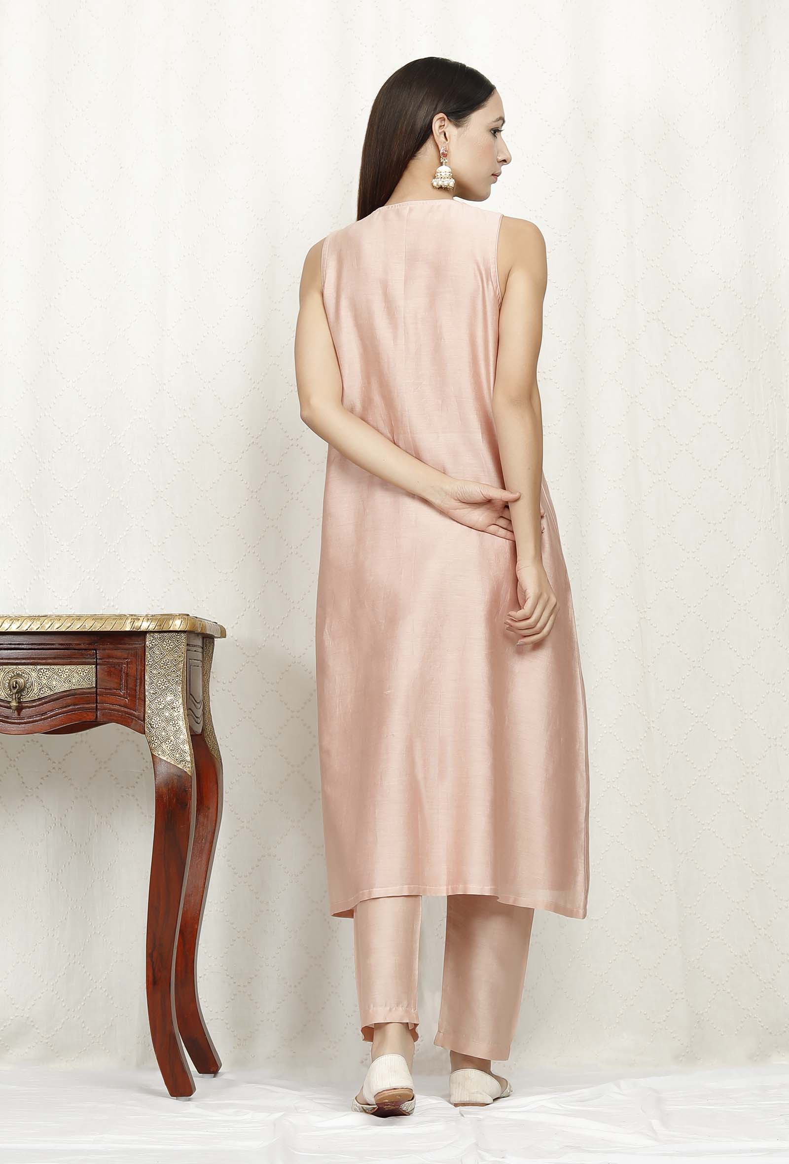 Rose Gold Pure Banarasi Chanderi Kurta