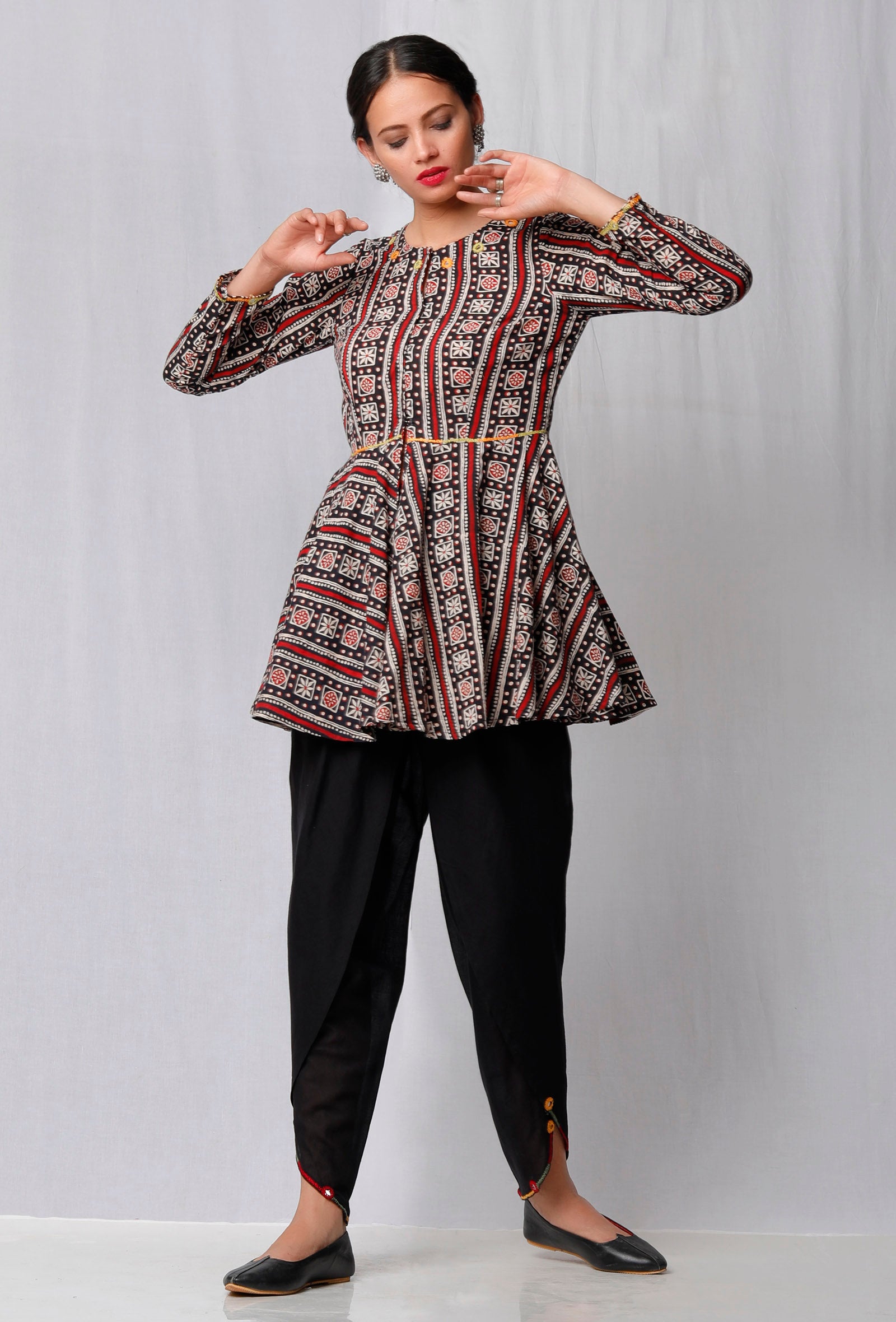 Black Ajrakh Printed Cotton Top