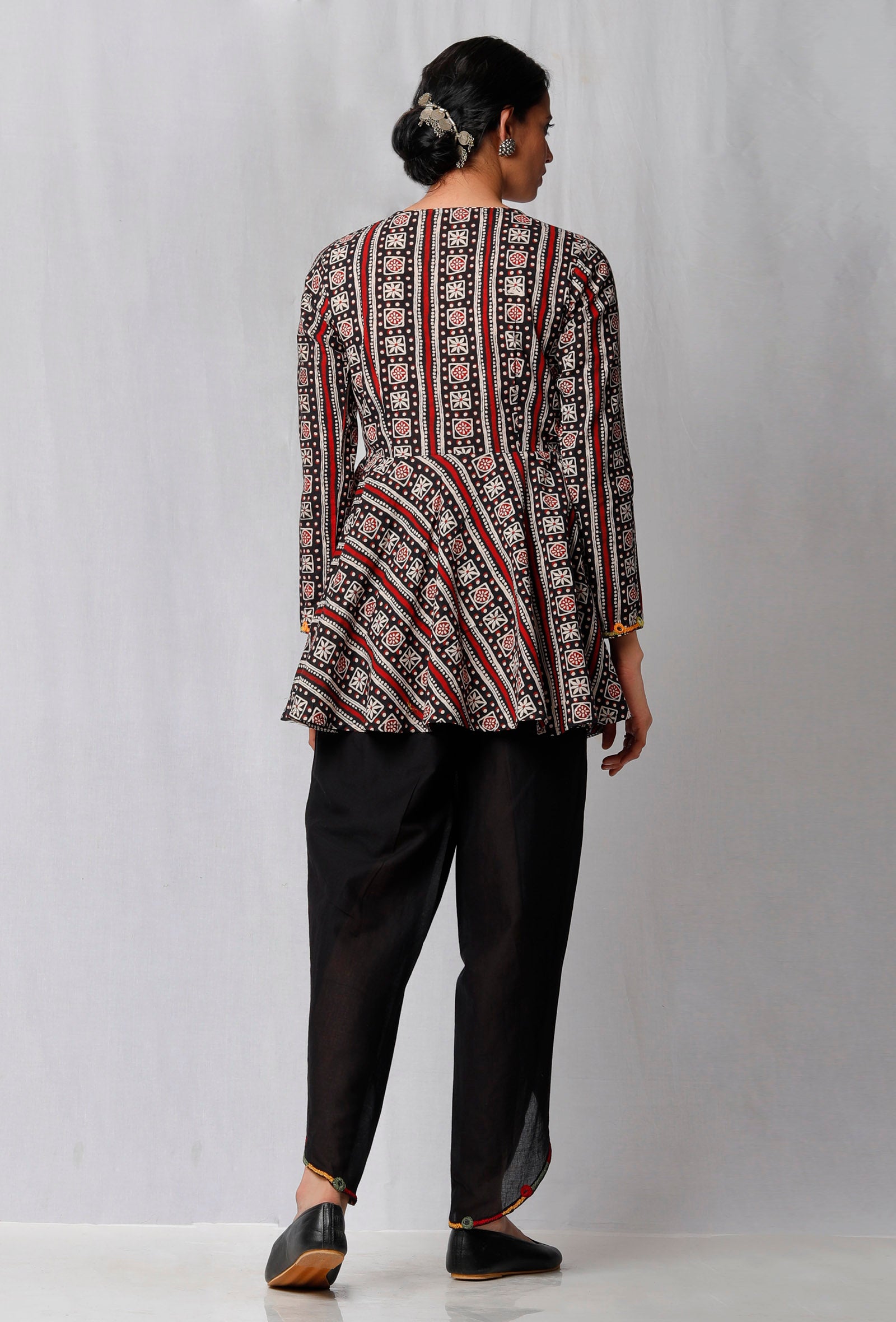 Black Ajrakh Printed Cotton Top