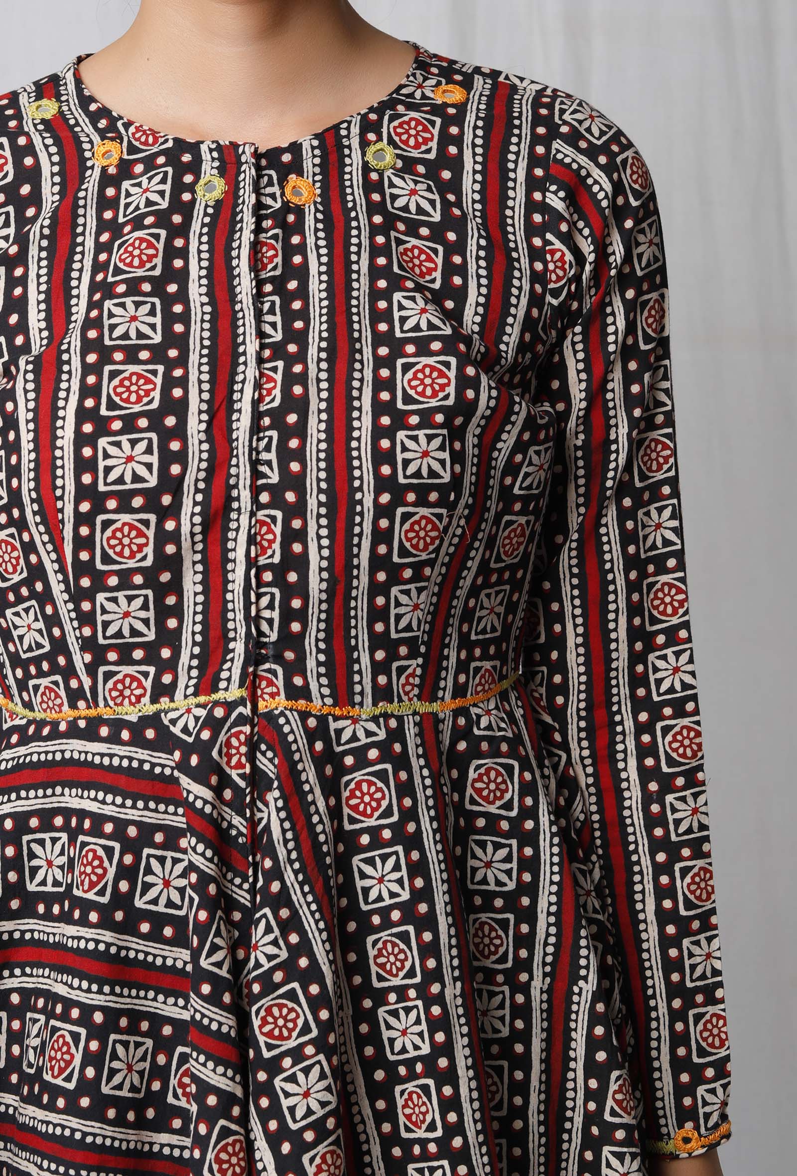 Black Ajrakh Printed Cotton Top