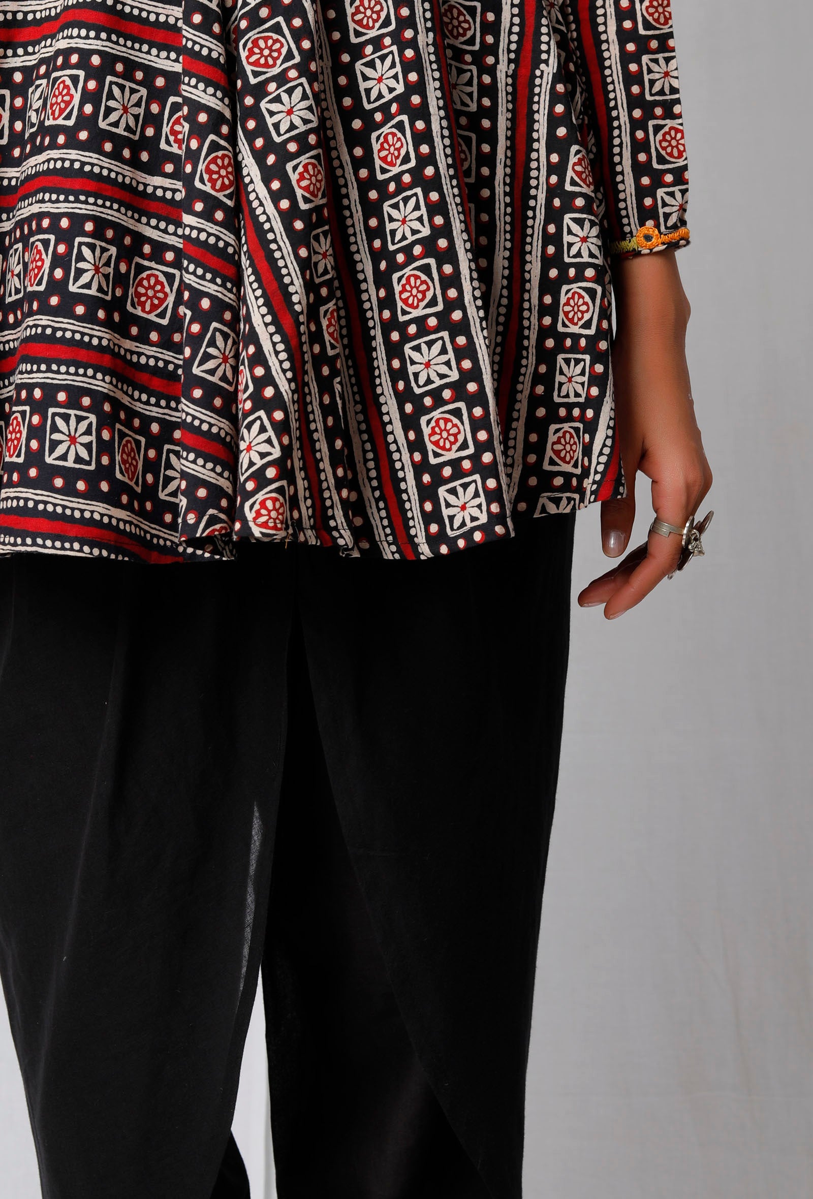 Black Ajrakh Printed Cotton Top
