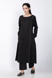 A-line Embroidered Black Cotton Kurta
