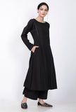 A-line Embroidered Black Cotton Kurta