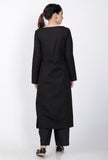 A-line Embroidered Black Cotton Kurta