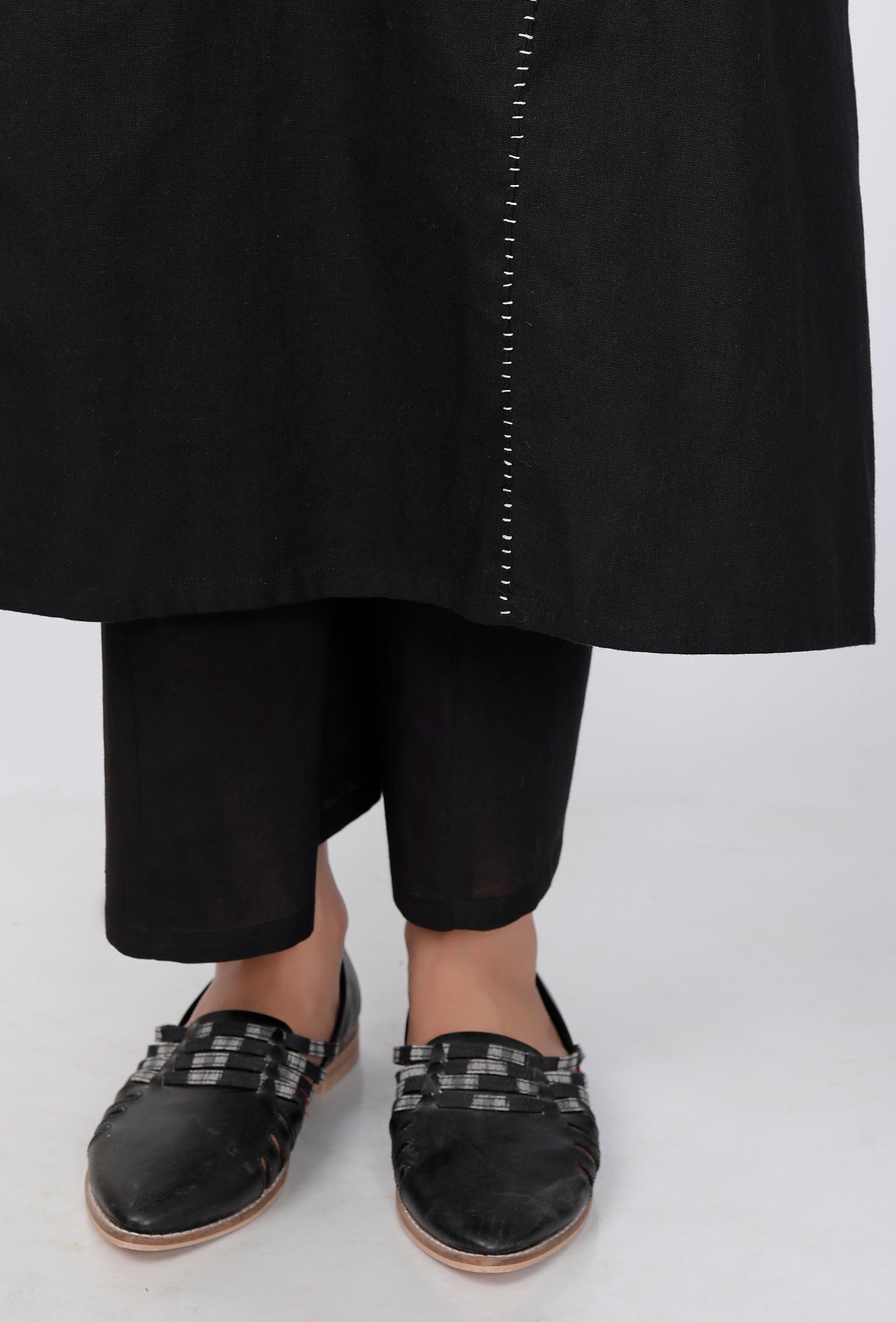 A-line Embroidered Black Cotton Kurta