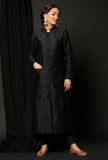 Set of 2 : Black Raw Silk Achkan and Black Pants