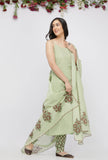 Light Green Kota Hand-Block Printed Dupatta with a scalping finish