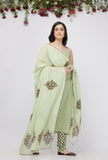 Light Green Kota Hand-Block Printed Dupatta with a scalping finish