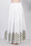Sage Green Floral Hand-Block Printed Cotton Kali Skirt