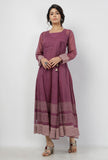 Iya Purple Motifs Pattern Hand-Block Printed Kota Kali Angrakha Anarkali