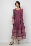 Iya Purple Motifs Pattern Hand-Block Printed Kota Kali Angrakha Anarkali