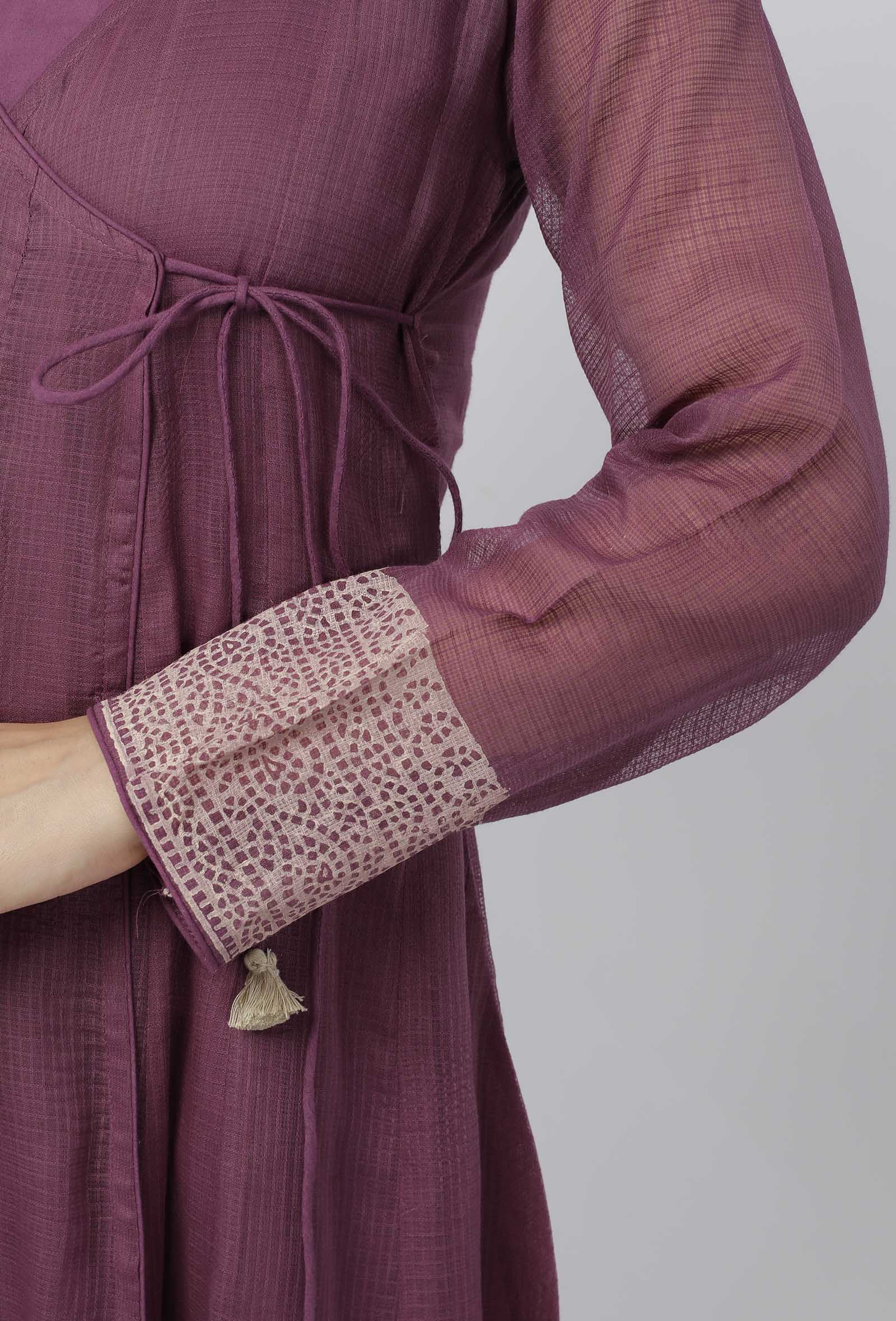 Iya Purple Motifs Pattern Hand-Block Printed Kota Kali Angrakha Anarkali