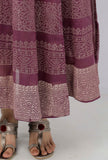 Iya Purple Motifs Pattern Hand-Block Printed Kota Kali Angrakha Anarkali