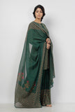 Irvin Bottle Green Floral Hand Block Printed Kota Dupatta
