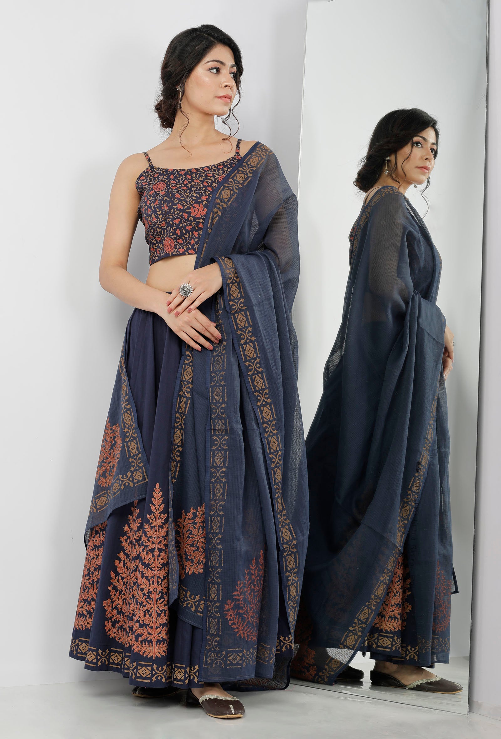 Indigo Blue Hand-Block Printed Kota Dupatta