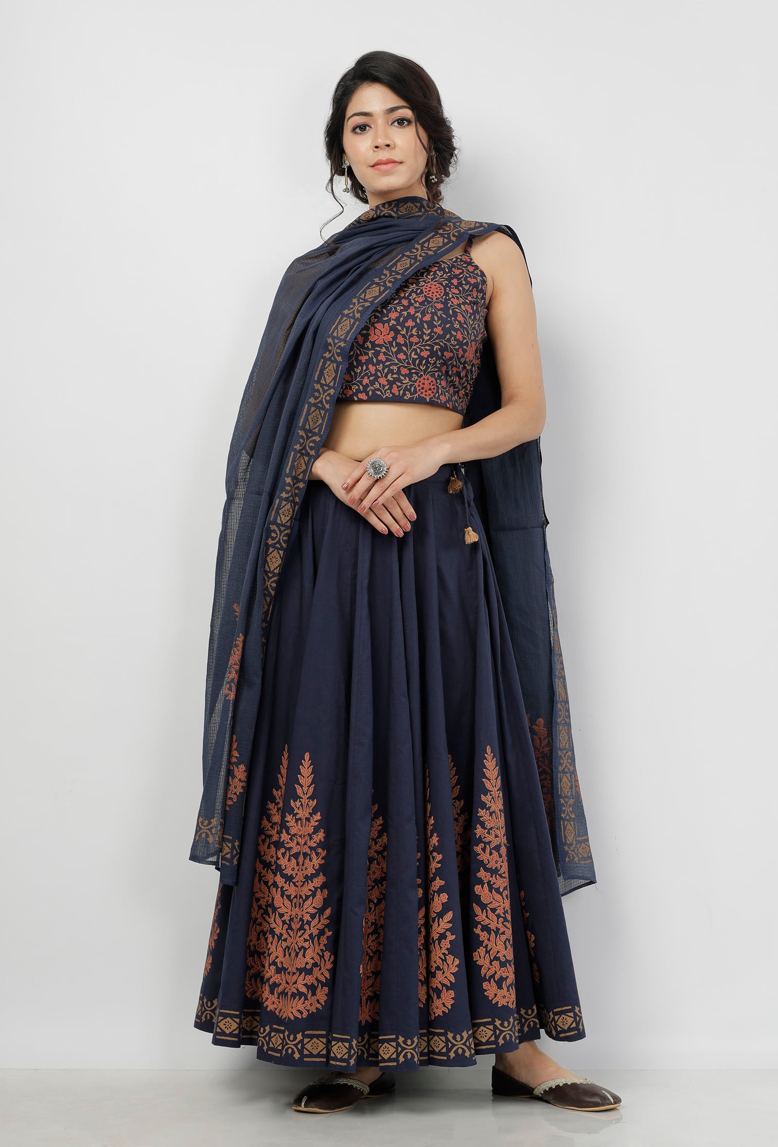 Indigo Blue Hand-Block Printed Kota Dupatta