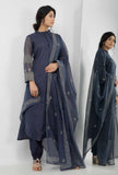 Aegean Blue Floral Butis Hand-Block Printed Kota Dupatta