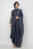 Aegean Blue Floral Butis Hand-Block Printed Kota Dupatta