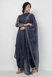 Aegean Blue Floral Butis Hand-Block Printed Kota Dupatta